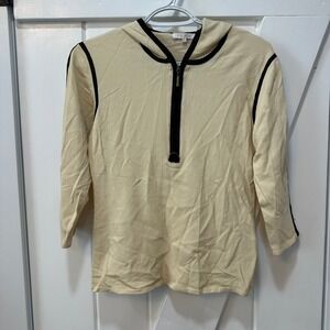 Yuka Womens Sweatshirt XL Fitted Y2K Hood Stretch 1/2 Sleeve Contrast Stitch